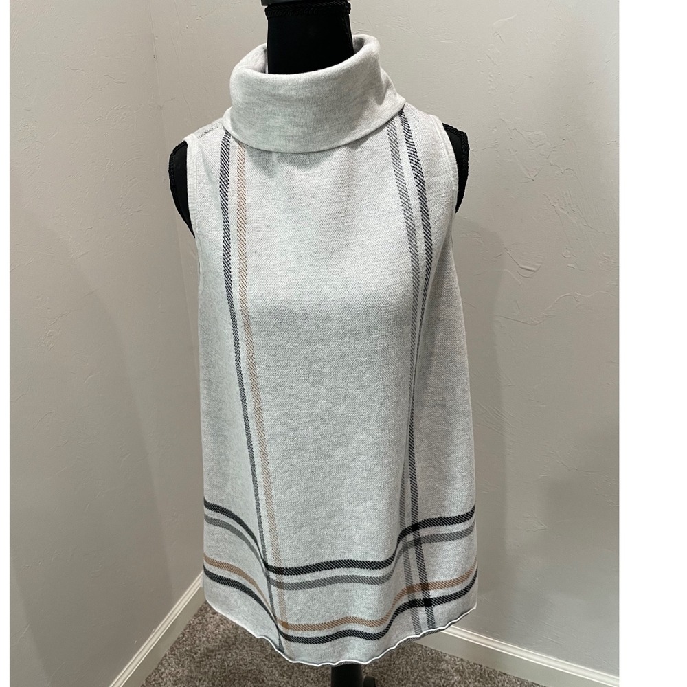 Ann Taylor Factory Gray Plaid Sleeveless Turtleneck Sweater Top Large 509149